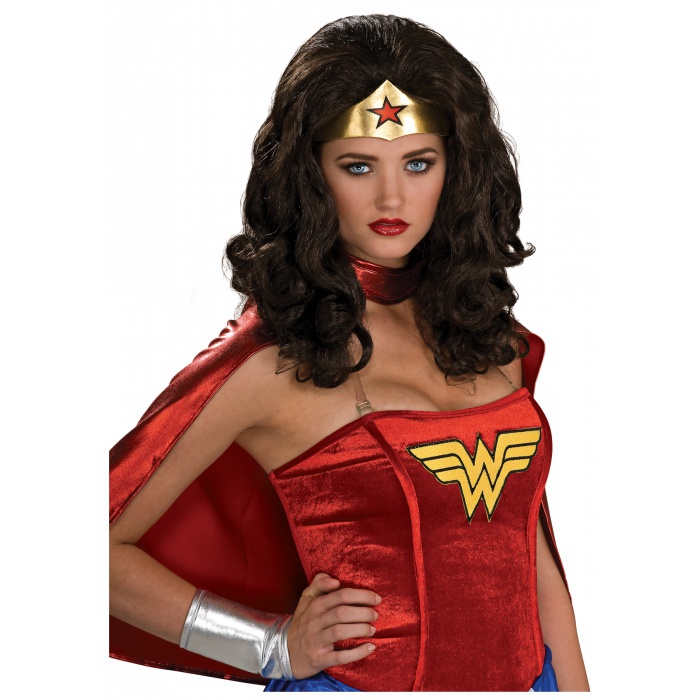 Wonder Woman Wig Long Wavy Dark Brunette Superhero Costume Accessory