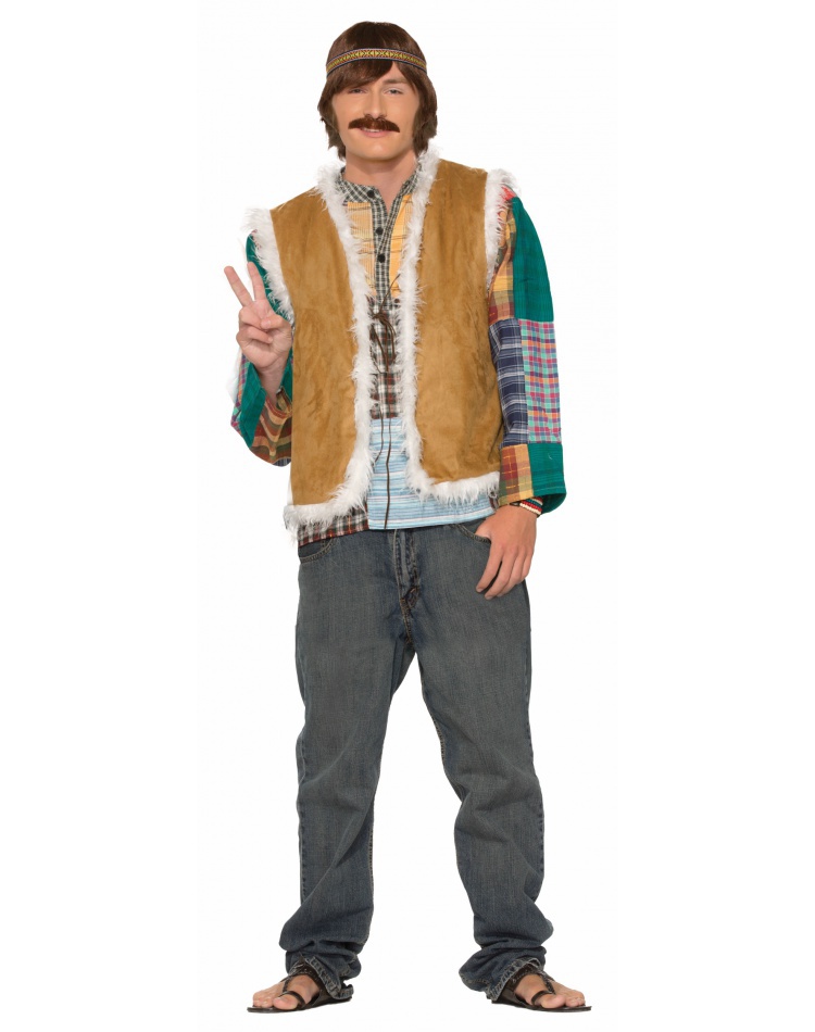 Unisex Faux Fur Trimmed Hippie Vest Costume Accessory 3053